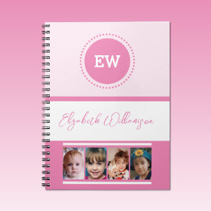Caderno Espiral Adicionar nome de iniciais 4 fotos cor-de-rosa bra