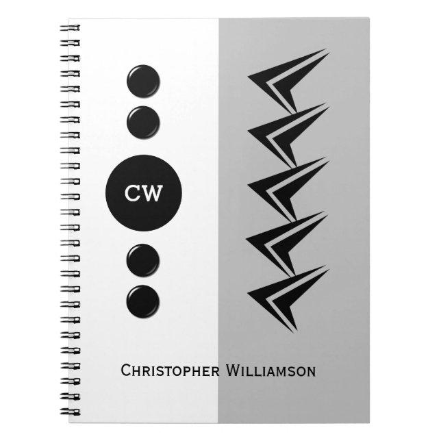 Caderno Espiral Adicionar nome de iniciais branco e cinza (Frente)