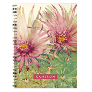 Caderno Espiral Adicionar Seu Nome Flores Rosa Cactus