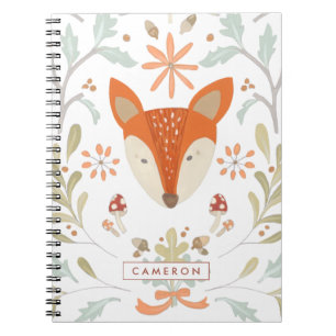 Caderno Espiral Adicionar Seu Nome  Floresta Whimsical Fox