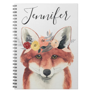Caderno Espiral Adicionar Seu Nome  Flower Crown Forester Fox