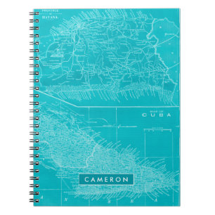 Caderno Espiral Adicionar Seu Nome  Mapa de Cuba azul