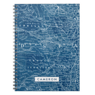Caderno Espiral Adicionar Seu Nome US Map Blueprint