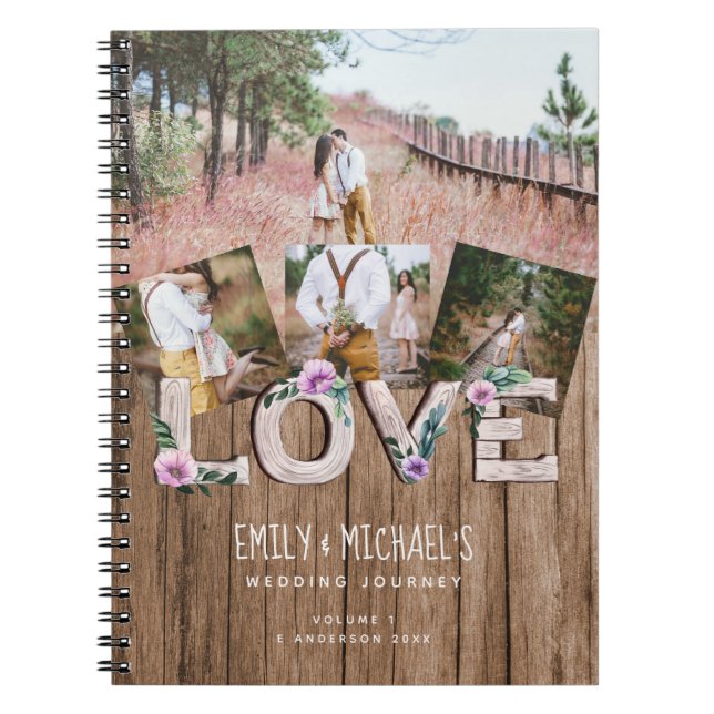 Caderno Espiral Adicione 4 FOTOS NOWWEDWEDS Rustic Flower WEDDING (Frente)