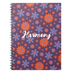 Caderno Espiral Adicione nome Feliz Flores Retro 70s Daisy Funny C