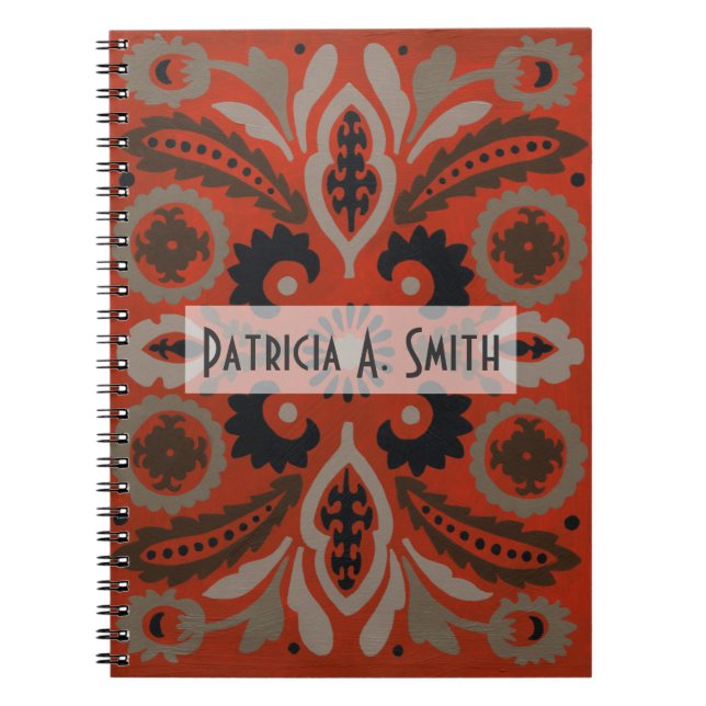 Caderno Espiral Adicione seu nome | Cinnabar Suzani II (Frente)