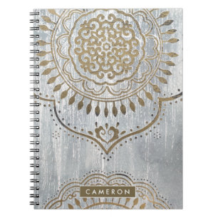 Caderno Espiral Adicione seu nome   Mandala Dourada Design