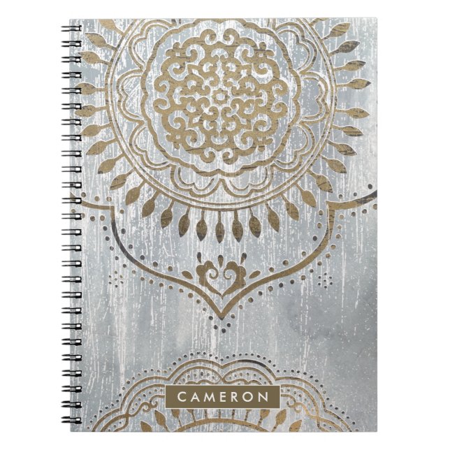 Caderno Espiral Adicione seu nome | Mandala Dourada Design (Frente)