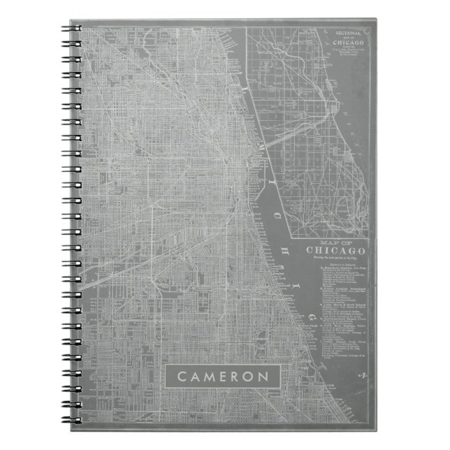Caderno Espiral Adicione seu nome | Mapa da cidade de Chicago (Frente)