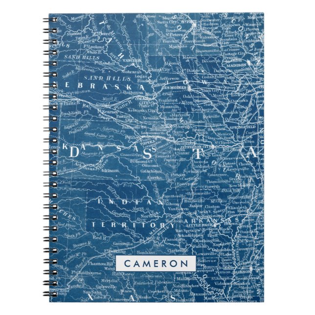 Caderno Espiral Adicione seu nome | US Map Blueprint (Frente)