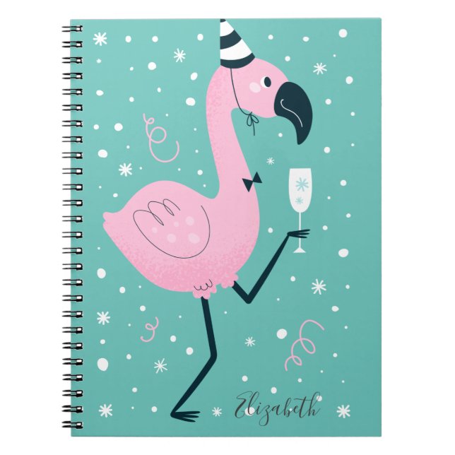 Caderno Espiral Adoráveis Flamingos Fofos Flocos de Neve  (Frente)