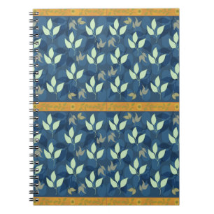 Caderno Espiral Adorável padrão verde e azul de folha