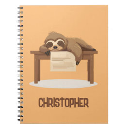 Caderno Espiral Adorável Preguiça Sonolenta Estudando com o Nome d