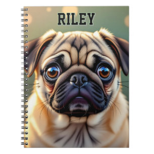 Caderno Espiral Adorável Pug Close up   Cachorro Fofo Personalizad