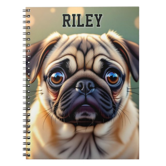 Caderno Espiral Adorável Pug Close up | Cachorro Fofo Personalizad (Frente)