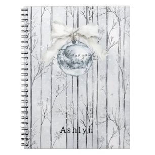 Caderno Espiral Adorno de Arco Cinzento Prata Natal Árvores de Inv