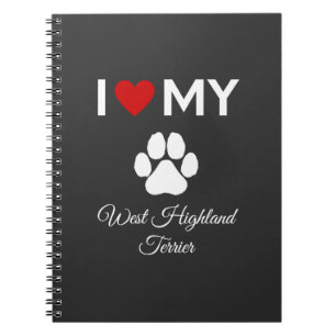 Caderno Espiral Adoro o texto personalizado do meu cão Terrier Wes