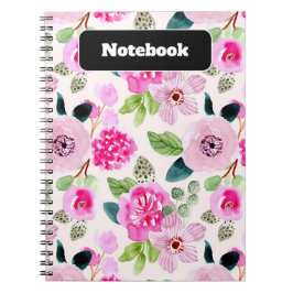 Caderno Espiral Aestésico De Aquarela Floral Cor-De-Rosa Negrito