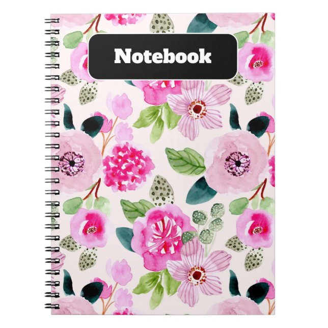 Caderno Espiral Aestésico De Aquarela Floral Cor-De-Rosa Negrito (Frente)