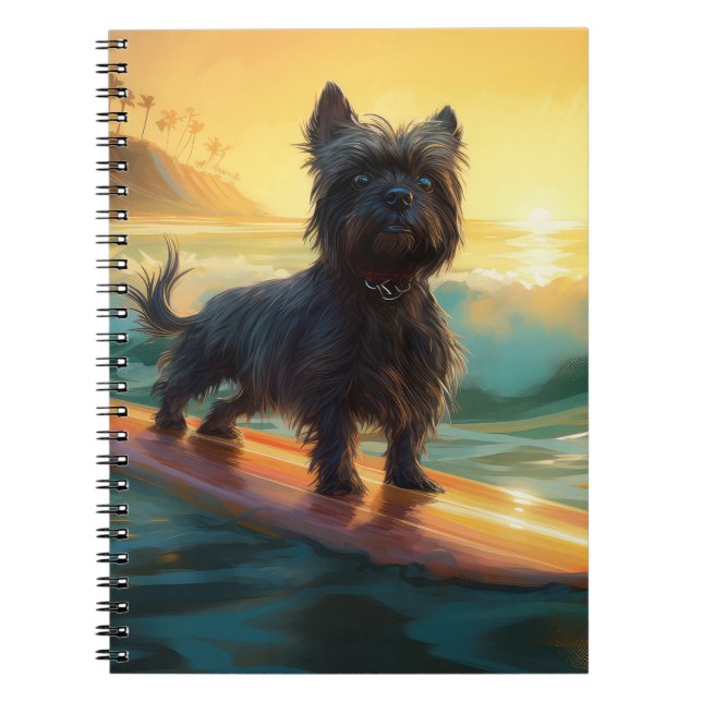 Caderno Espiral Affenpinscher Beach Surfing Painting (Frente)