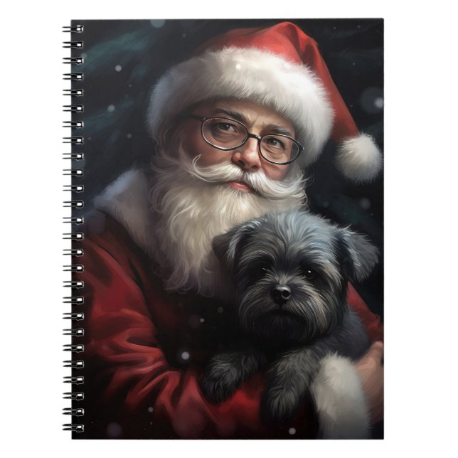 Caderno Espiral Affenpinscher com Papai Noel Natal Festivo (Frente)