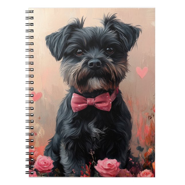 Caderno Espiral Affenpinscher com Rosas - Dia de os namorados (Frente)