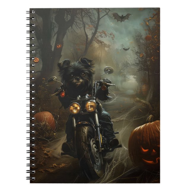 Caderno Espiral Affenpinscher Dirigindo A Motocicleta Assustando O (Frente)