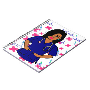 Caderno Espiral Afro-Enfermeira Cuidadora Registrou Enfermeira Mul