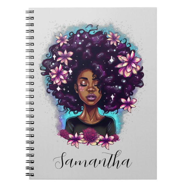 Caderno Espiral Afro-Mulher Floral (Frente)