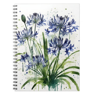 Caderno Espiral Agapanthus - Flores em aquarela capa para iPad min