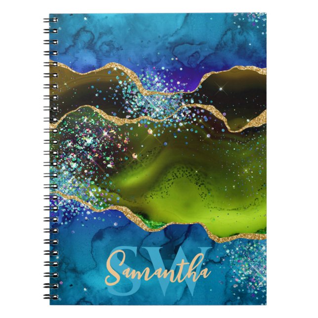 Caderno Espiral Agata de Peacock Azul, Verde e Dourada (Frente)