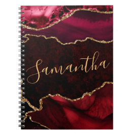 Caderno Espiral Ágata Marmore Glitter Vermelho e Dourado Falso