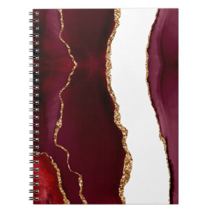 Caderno Espiral Ágata vinho e ouro