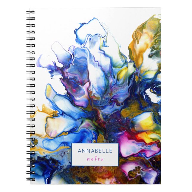 Caderno Espiral Agate de Arte Fluida Abstrato de Azul Personalizad (Frente)
