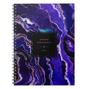 Caderno Espiral Ágate Dourado de Rosa Roxo Profundo de Geode Aqua
