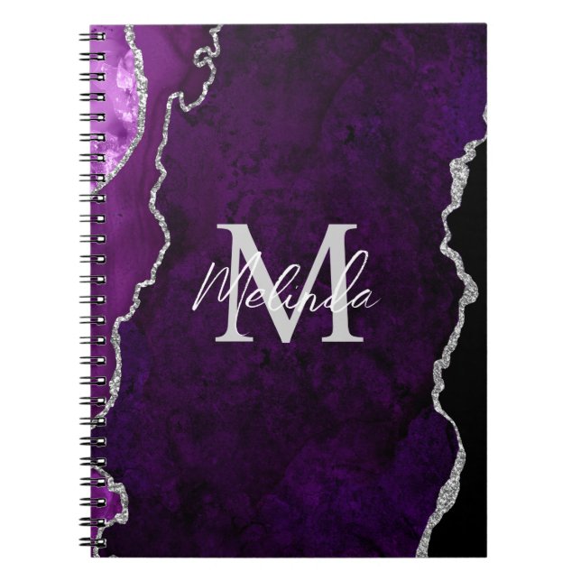 Caderno Espiral Agato de mármore roxo e prateado (Frente)