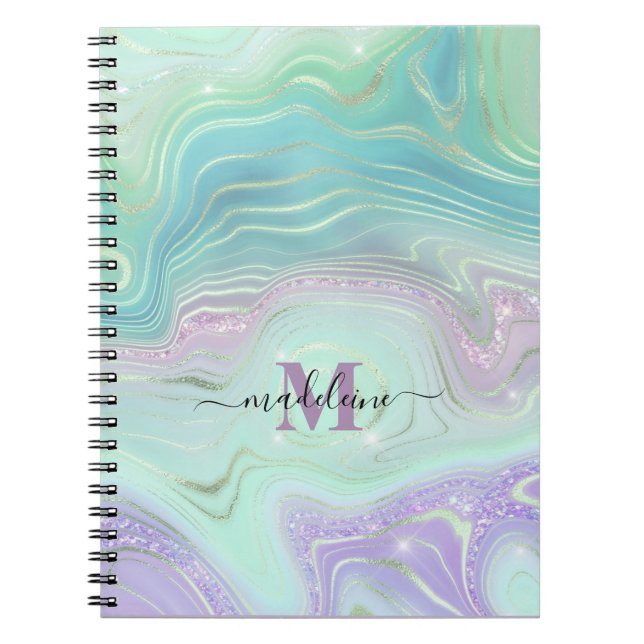 Caderno Espiral Agato Iridescente de Cristal de Água Luminoso (Frente)
