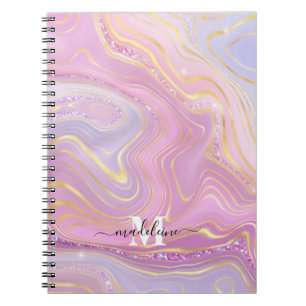 Caderno Espiral Agato Iridescente De Cristal Rosa E Roxo