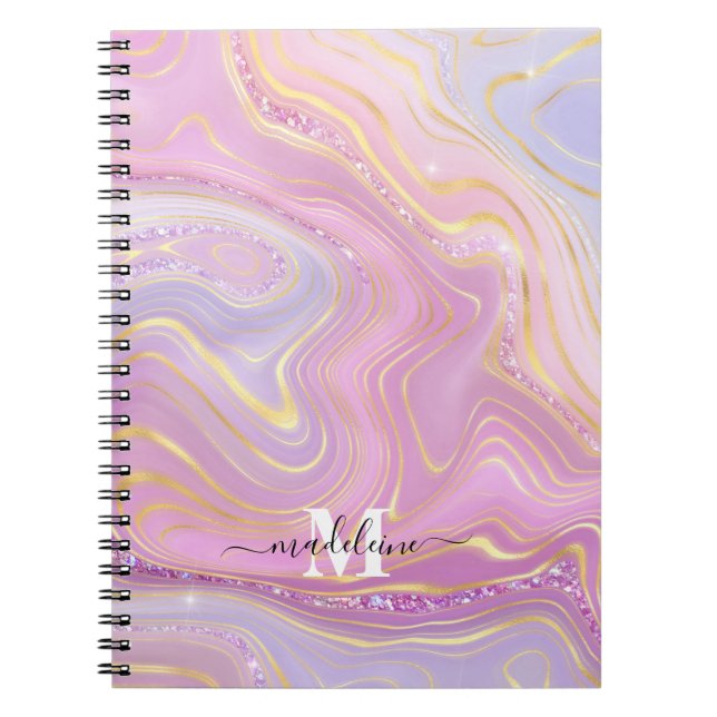 Caderno Espiral Agato Iridescente De Cristal Rosa E Roxo (Frente)