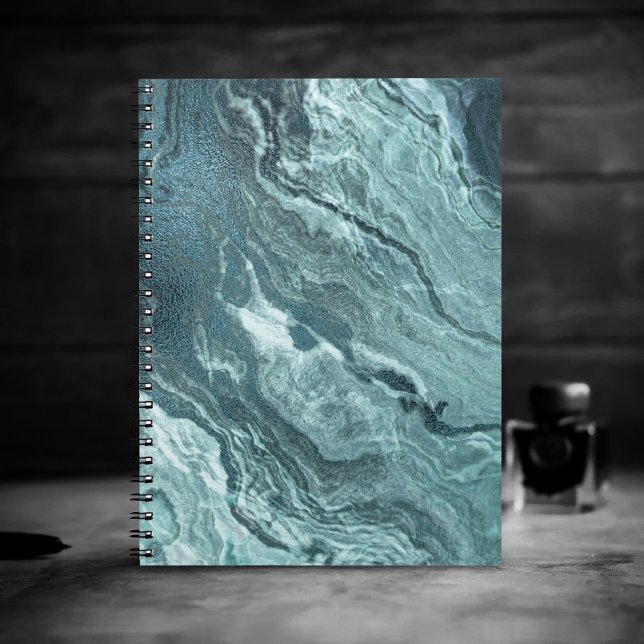 Caderno Espiral Agato Teal Cristalalizado | Pedra Marmorizada Aqua (Criador carregado)
