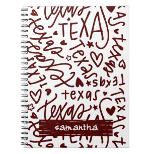 Caderno Espiral Aggie Maroon Texas Doodle Pattern