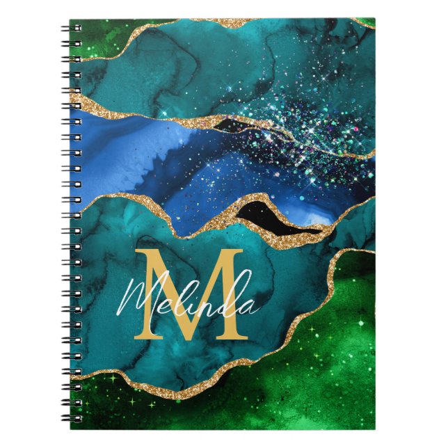 Caderno Espiral Agitação da relva azul e verde (Frente)