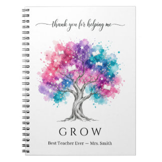 Caderno Espiral Agradecimento ao Professor de Árvore em Aquarela