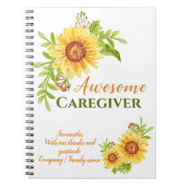 Caderno Espiral Agradecimento Cuidador Flores Apreciação Girassóis