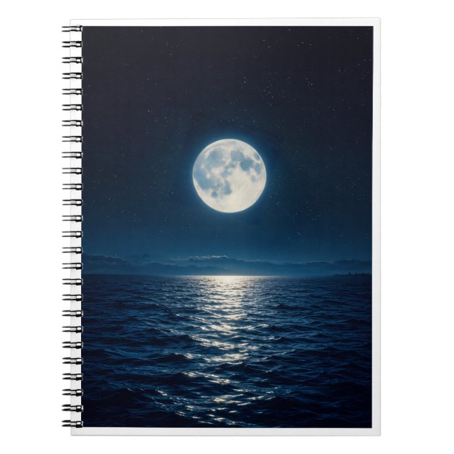 Caderno Espiral Água da Lua Cheia Reflexo Luar Abstrato Através (Frente)