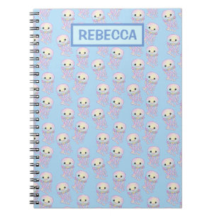 Caderno Espiral Água-Rosa Aquarela Jellyfish Personalizado