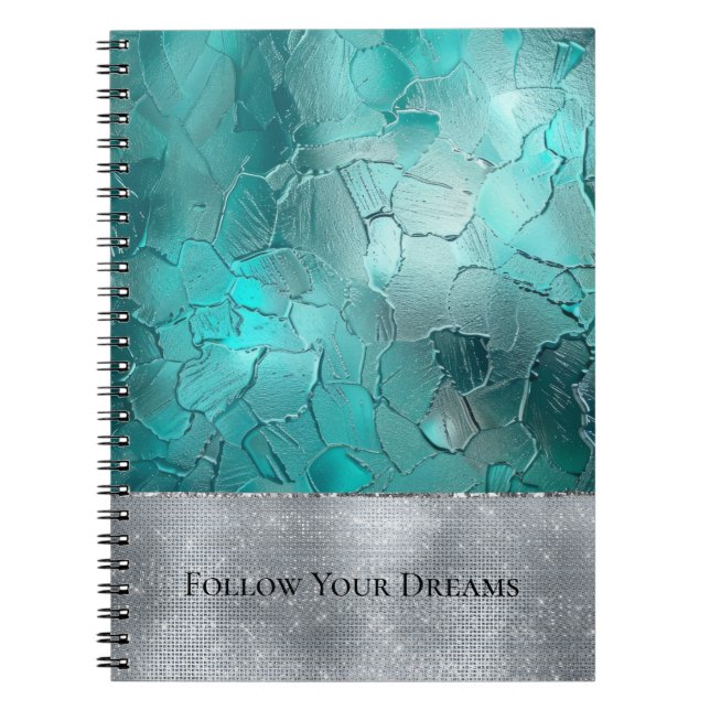 Caderno Espiral Água Turquesa Prateado Glam (Frente)