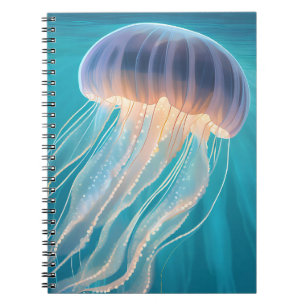 Caderno Espiral Água-viva Azul   Pintura de Animal Marinho