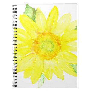 Caderno Espiral Aguarela amarela brilhante do girassol do verão