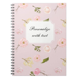 Caderno Espiral Aguarela cor-de-rosa romântica do jardim floral